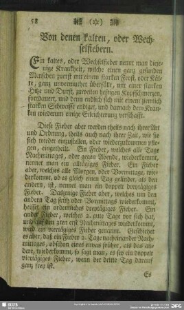 Von denen kalten, oder Wechselfiebern
