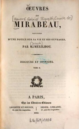 Oeuvres De Mirabeau, Tome 2.. Discours et opinions
