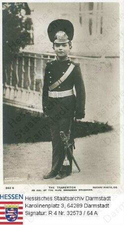 Alexej Zarewitsch v. Russland (1904-1918) / Porträt in Dragoner-Uniform, stehend, Ganzfigur