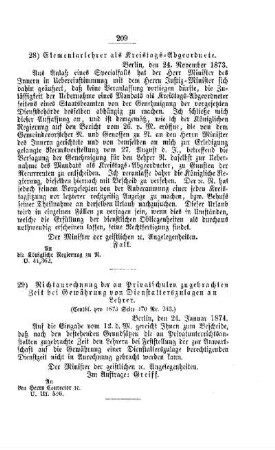 Nichtanrechnung der an Privatschulen zugebrachten Zeit bei Gewährung von Dienstalterszulagen an Lehrer : [IV. Seminarien, Bildung der Lehrer und deren persönliche Verhältnisse]