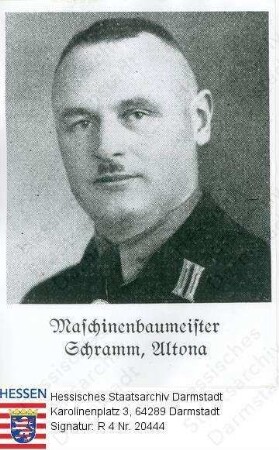 Schramm, Ferdinand (* 1889) / Porträt in NS-Uniform, Brustbild, mit Bildlegende