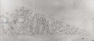 Entwurf zum Nordgiebel des Berliner Opernhauses : Rietschel, Ernst: Entwurf zum Nordgiebel des Berliner Opernhauses "Die Musik zwischen Ballett und Oper". Ausschnitt: rechter Giebelflügel. Bleistift auf Transparentpapier; 25,5 x 85 cm (Blattgröße). WVZ 1995, Seite 283