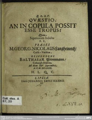 Quaestio, an in copula possit esse tropus?