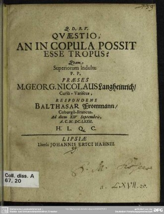 Quaestio, an in copula possit esse tropus?