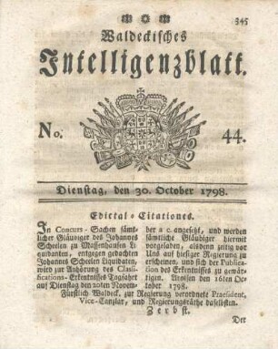 No. 44, Dienstag, den 30. October 1798