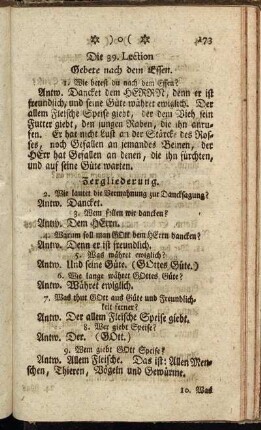 Die 39. Lection. Gebete nach dem Essen. - Die 43. Lection. Fortsetzung der Hauß-Tafel.