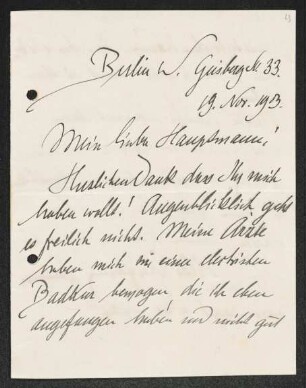 Brief von Walter Leistikow an Gerhart Hauptmann