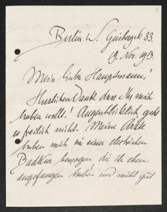 Brief von Walter Leistikow an Gerhart Hauptmann