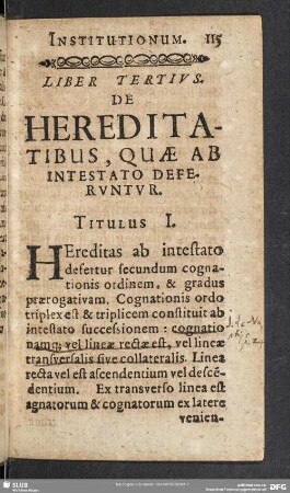 Liber Tertius. De Hereditatibus, Quae Ab Intestato Deferuntur