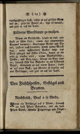 Von Fleischspeisen, Gefluegel und Bratten