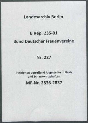 Petitionen betreffend Angestellte in Gast- und Schankwirtschaften