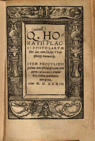 Q. Horatii Flacci Epistolarvm libri duo