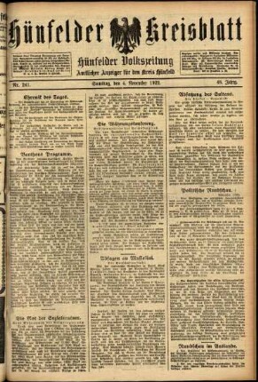 Ausgabe vom Samstag, den 04. November 1922.