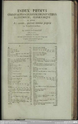 Index Primus Omnium Personarum Dignitatibus Illustrium, Aliarumque et quidem ...