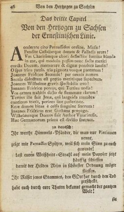 Das dritte Capitel. Von den Hertzogen zu Sachsen der Ernestinischen Linie.