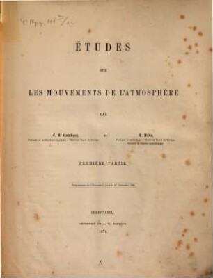 Études sur les mouvements de l'atmosphère, I