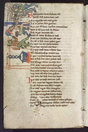 Kette aus Gliedern der Untugend fesselt den Menschen, Folter durch Teufel, Fegefeuer; (Buch 5)