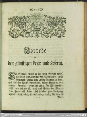 Vorrede an den günstigen Leser und Leserin