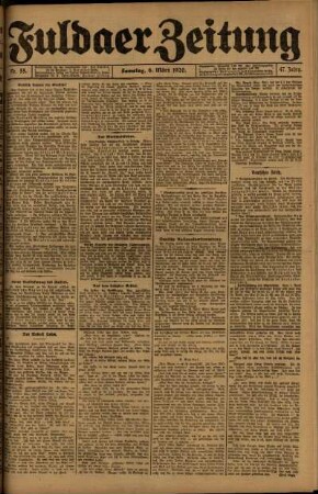 Erste Ausgabe vom Samstag, den 06. März 1920.