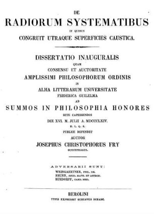 De radiorum systematibus in quibus congruit utraque superficies caustica