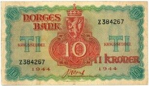 Geldschein, 10 Kroner, 1944