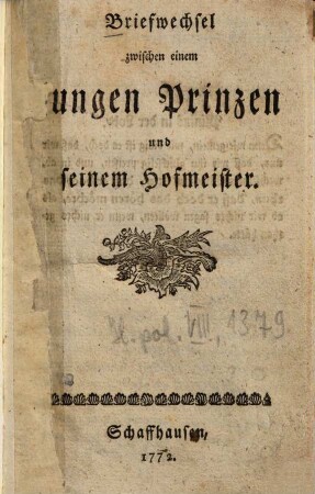 Briefwechsel zwischen einem jungen Prinzen und seinem Hofmeister