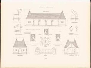 Spielhalle im Friedrichshain, Berlin: Grundriss, Ansicht, Querschnitt, Details (aus: Neubauten der Stadt Berlin, Bd. II, 1903)