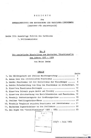Die sowjetische Einstellung zum deutschen "Faschismus" in den Jahren 1923 - 1928