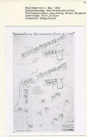 Randbebauung Breitenbachviertel, Berlin-Dahlem (Diplomarbeit bei Willy Kreuer): Grundriss 1. Obergeschoss und 2. Obergeschoss 1:200