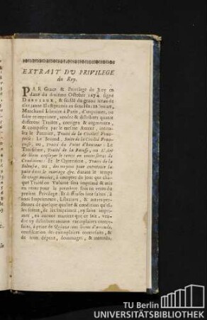 Extrait Du Privilege du Roy.