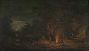 Lagerfeuer am nächtlichen Seeufer