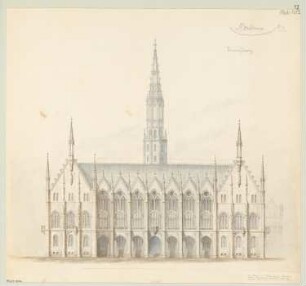 Rathaus Monatskonkurrenz Oktober 1852: Aufriss Vorderansicht; Maßstabsleiste