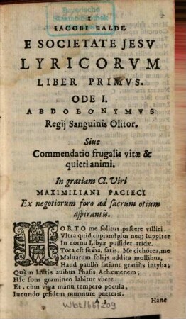 Iacobi Balde è Societate Iesv Lyricorvm Lib. IV.