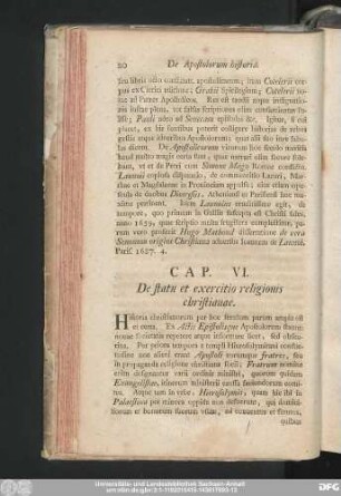 Cap. VI. De statu et exercitio religionis christianae.