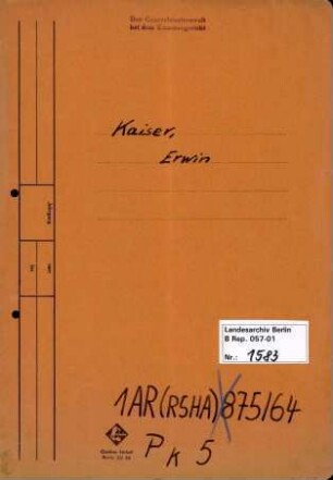 Personenheft Erwin Kaiser (*31.12.1906), SS-Obersturmführer