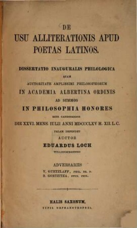 De usu alliterationis apud poetas latinos : Diss. inaug. philol.