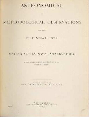 Astronomical and meteorological observations made during the year ... at the United States Naval Observatory. 1879 (1883)