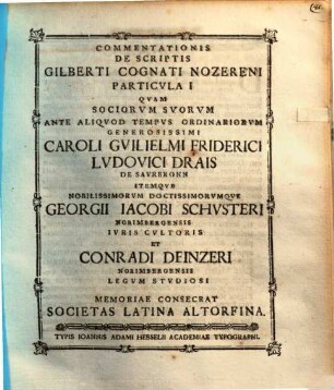 Commentationis De Scriptis Gilberti Cognati Nozereni Particvla ..., 1. Particula I