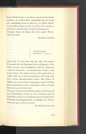 An Gerstenberg Wandsbeck, den 12. Juli 1781