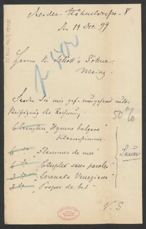 Brief an B. Schott's Söhne : 19.12.1899