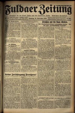 Erste Ausgabe vom Samstag, den 30. November 1929.