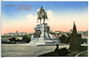 Budapest. Andrassy-Denkmal (1906) am Parlament : Budapest. Reiterstandbild von Gyula Andrássy (1906; György Zala). Das Denkmal wurde 1945 abgetragen und eingeschmolzen, 2016 wurde eine Kopie aufgestellt.