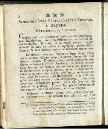 I. Sectio. Enumeratio, Caussae.