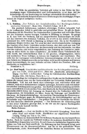 169, Josef Segall. Geschichte und Strafrecht der Reichspolizeiordnungen von 1530, 1548 und 1577. 1914