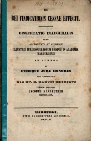 De rei vindicationis cessae effectu : dissertatio inauguralis
