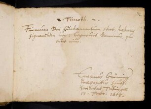 Grüninger, Erasmus. Tübingen, 17.2.1615.
