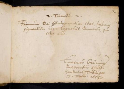 Grüninger, Erasmus. Tübingen, 17.2.1615.
