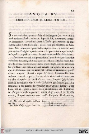 Tavola XV: Trofeo in onor di Giove Feretrio