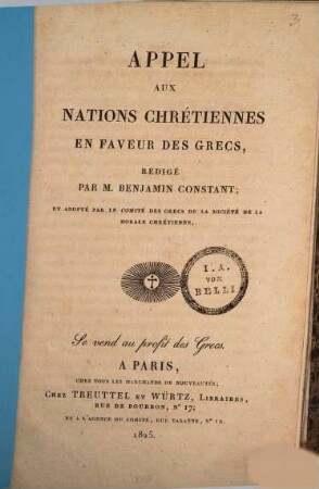 Appel aux Nations chrétiens en faveur des Grecs