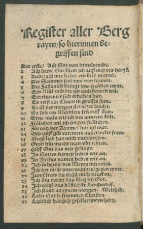 Register aller Bergrayen/ so hierinnen begriffen sind